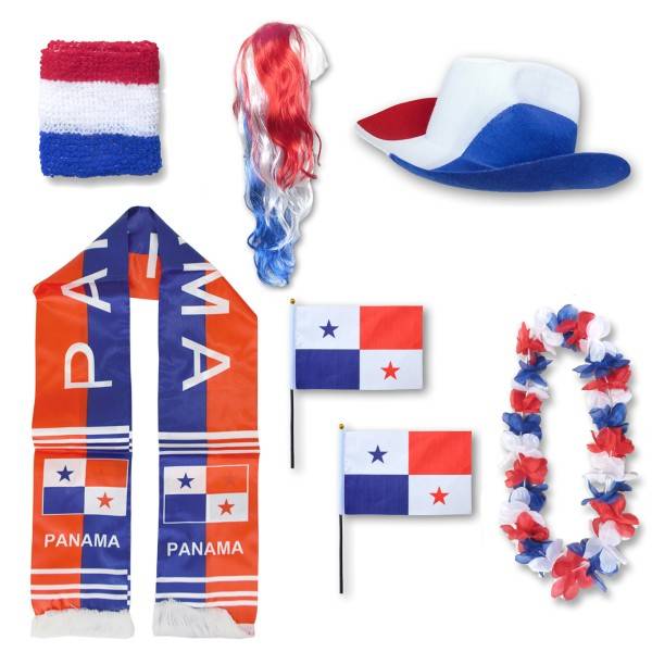 Sonia Originelli Fan-Paket "Panama" WM EM Fußball Schal Hawaiikette Hut Schweissband Fahne Perücke