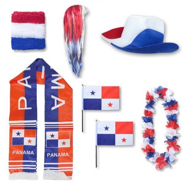 Sonia Originelli Fan-Paket "Panama" WM EM Fußball Schal Hawaiikette Hut Schweissband Fahne Perücke