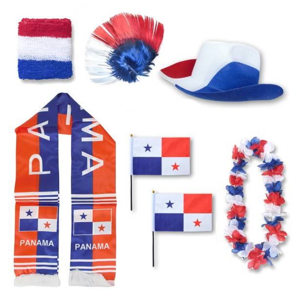 Sonia Originelli Fan-Paket "Panama" WM EM Fußball Schal Hawaiikette Hut Schweissband Fahne Perücke