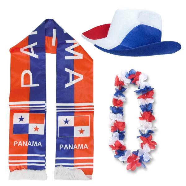 Sonia Originelli Fan-Paket "Panama" WM EM Fußball Schal Hawaiikette Hut Fanartikel