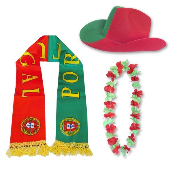 Sonia Originelli Fan-Paket "Portugal" WM EM Fußball Schal Hawaiikette Hut Fanartikel