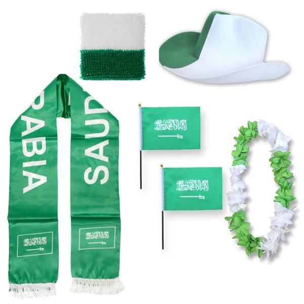 Sonia Originelli Fan-Paket "Saudi-Arabien" Saudi Arabia WM EM Fußball Schal Hawaiikette Hut Schweissband Fahne Flagge