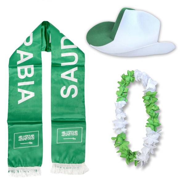 Sonia Originelli Fan-Paket "Saudi-Arabien" Saudi Arabia WM EM Fußball Schal Hawaiikette Hut Fanartikel
