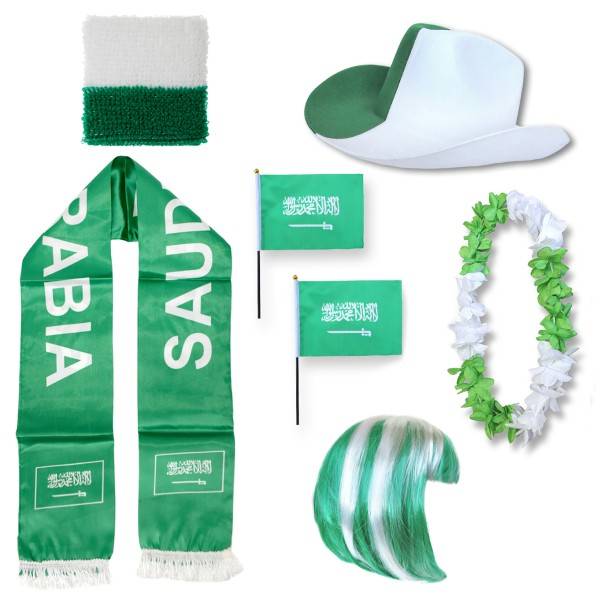 Sonia Originelli Fan-Paket "Saudiarabien" Saudi Arabia WM EM Fußball Schal Hawaiikette Hut Schweissband Fahne