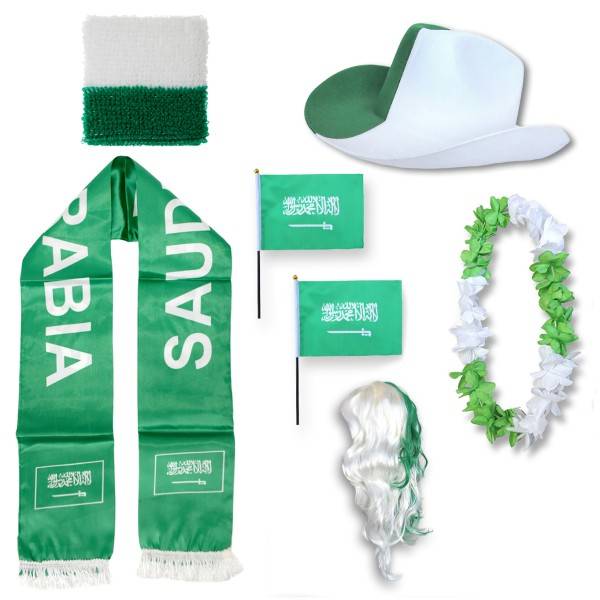 Sonia Originelli Fan-Paket "Saudiarabien" Saudi Arabia WM EM Fußball Schal Hawaiikette Hut Schweissband Fahne