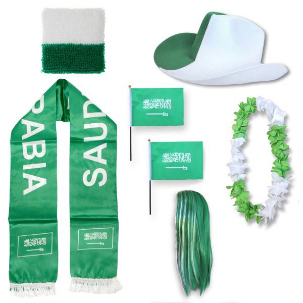 Sonia Originelli Fan-Paket "Saudiarabien" Saudi Arabia WM EM Fußball Schal Hawaiikette Hut Schweissband Fahne