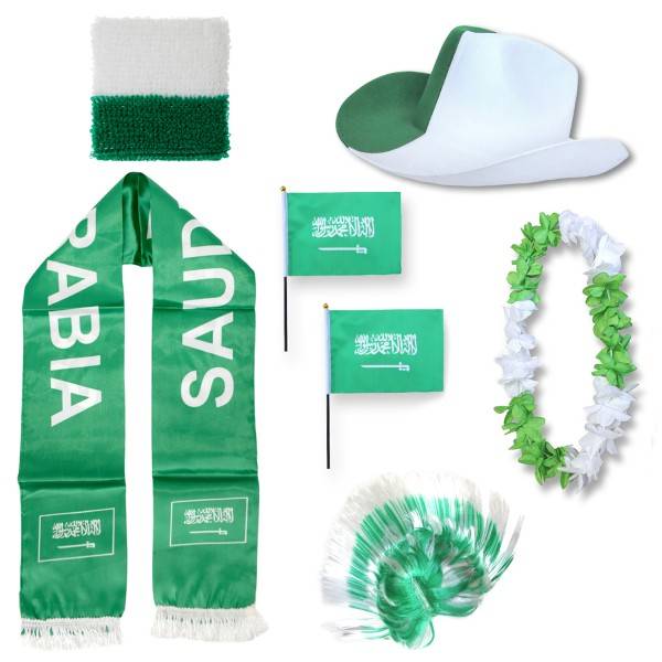 Sonia Originelli Fan-Paket "Saudiarabien" Saudi Arabia WM EM Fußball Schal Hawaiikette Hut Schweissband Fahne Iro Per