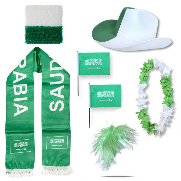 Sonia Originelli Fan-Paket "Saudiarabien" Saudi Arabia WM EM Fußball Schal Hawaiikette Hut Schweissband Fahne