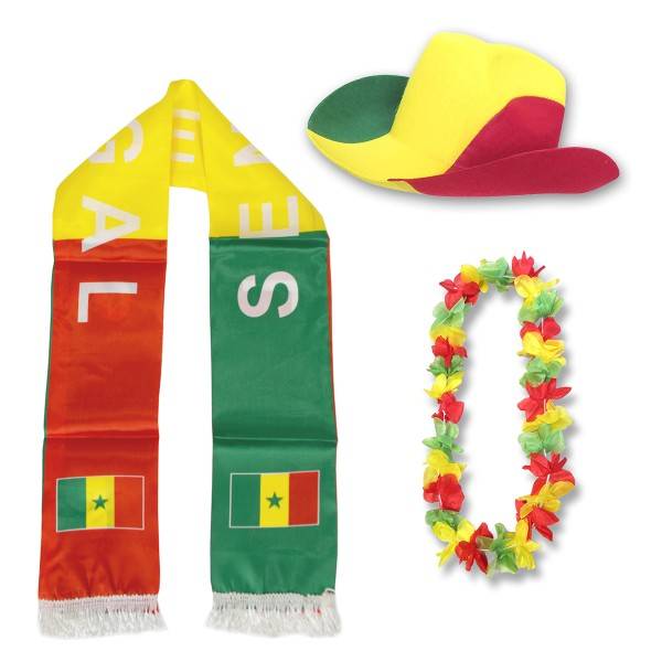Sonia Originelli Fan-Paket "Senegal" WM EM Fußball Schal Hawaiikette Hut Fanartikel
