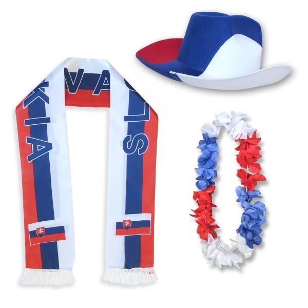 Sonia Originelli Fan-Paket "Slowakei" Slovakia WM EM Fußball Schal Hawaiikette Hut Fanartikel