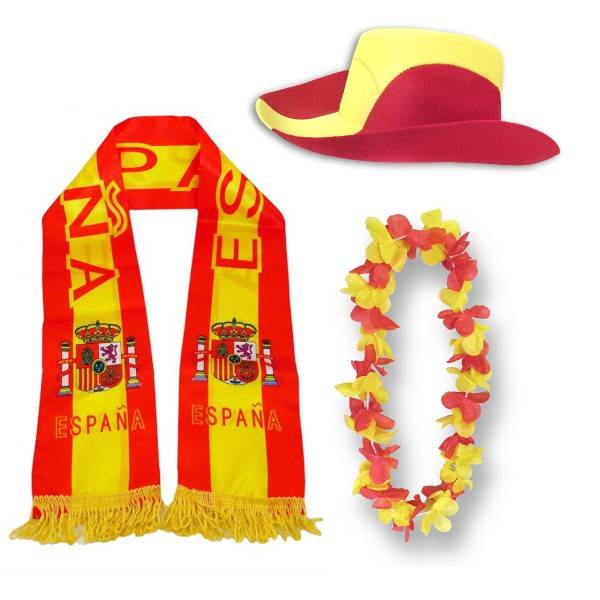 Sonia Originelli Fan-Paket "Spanien" Spain Espana WM EM Fußball Schal Hawaiikette Hut Fanartikel