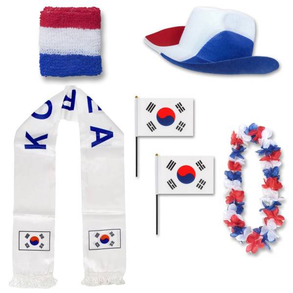 Sonia Originelli Fan-Paket "Südkorea" South Korea WM EM Fußball Schal Hawaiikette Hut Schweissband Fahne Flagge