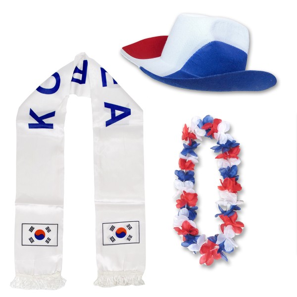 Sonia Originelli Fan-Paket "Südkorea" South Korea WM EM Fußball Schal Hawaiikette Hut Fanartikel