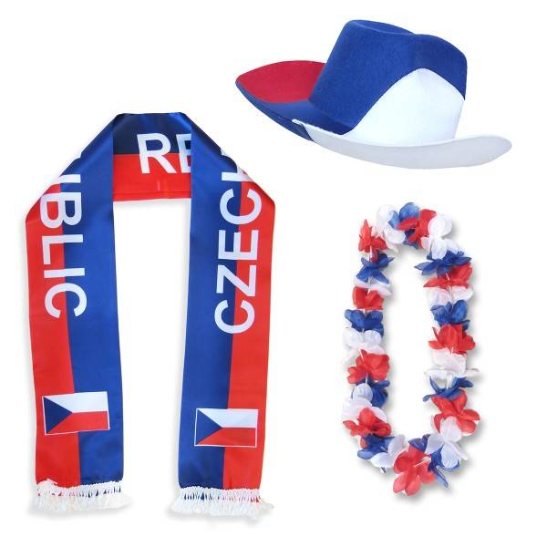 Sonia Originelli Fan-Paket "Tschechien" Czech Republic WM EM Fußball Schal Hawaiikette Hut Fanartikel