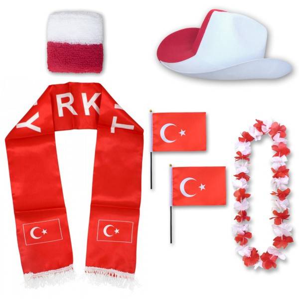 Sonia Originelli Fan-Paket "Türkei" Turkey Türkiye WM EM Fußball Schal Hawaiikette Hut Schweissband Fahne Flagge
