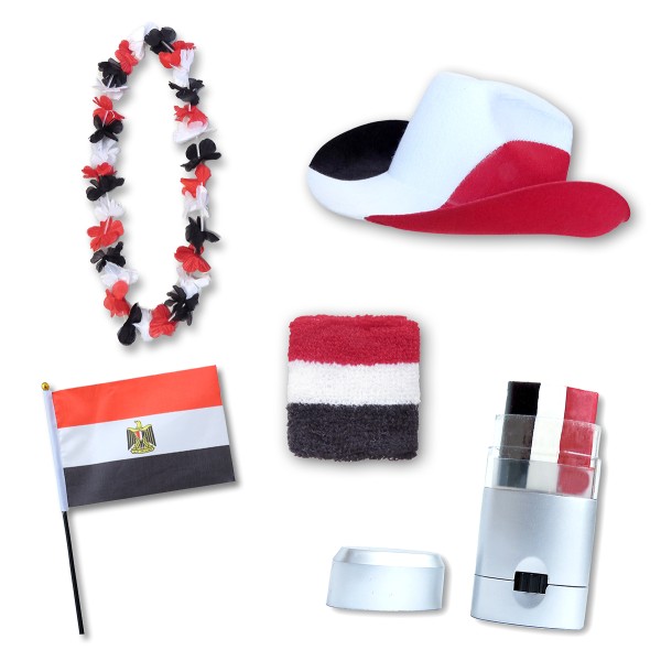 Sonia Originelli Fan-Paket WM "Ägypten" Egypt Fußball Hut Kette Schminke Schweißband Flagge