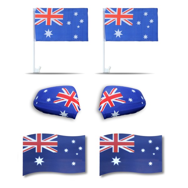Sonia Originelli Fanpaket fürs Auto EM "Australien" Australia Fußball 3D Magnet Außenspiegel Flaggen