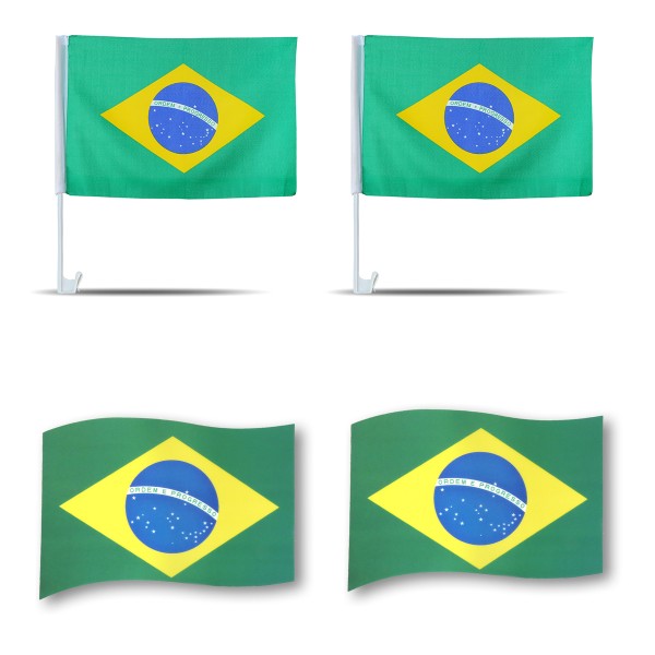 Sonia Originelli Fanpaket fürs Auto EM "Brasilien" Brazil Brasil Fußball Flaggen 3D Magnet Fahren Autofahnen