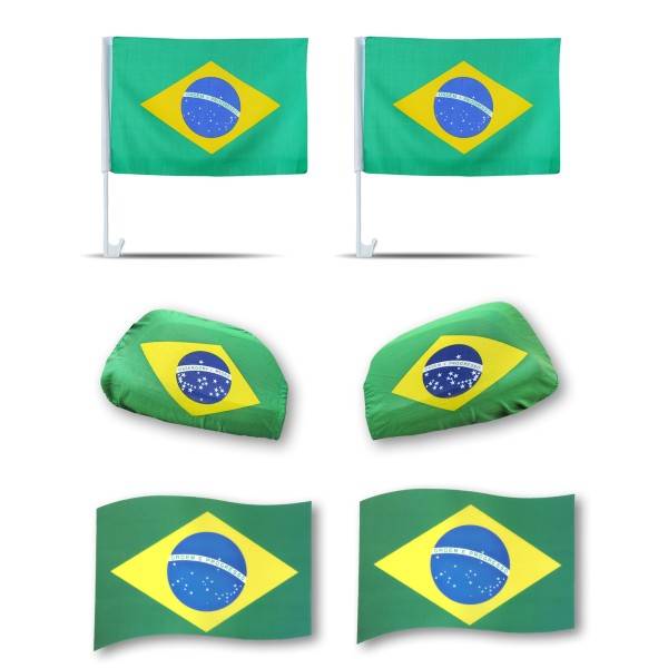 Sonia Originelli Fanpaket fürs Auto EM "Brasilien" Brazil Brasil Fußball 3D Magnet Außenspiegel Flaggen