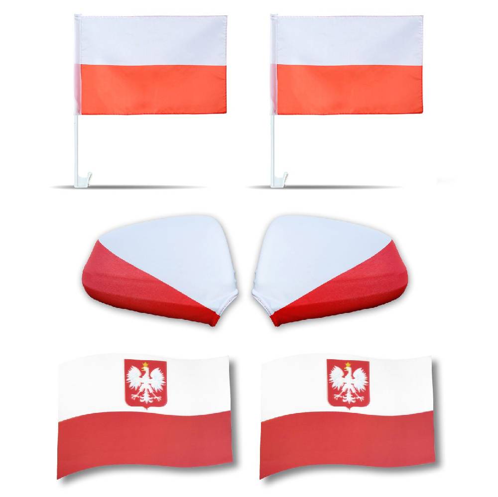 Sonia Originelli Fanpaket fürs Auto EM "Polen" Fußball 3D Magnet Außenspiegel Flaggen