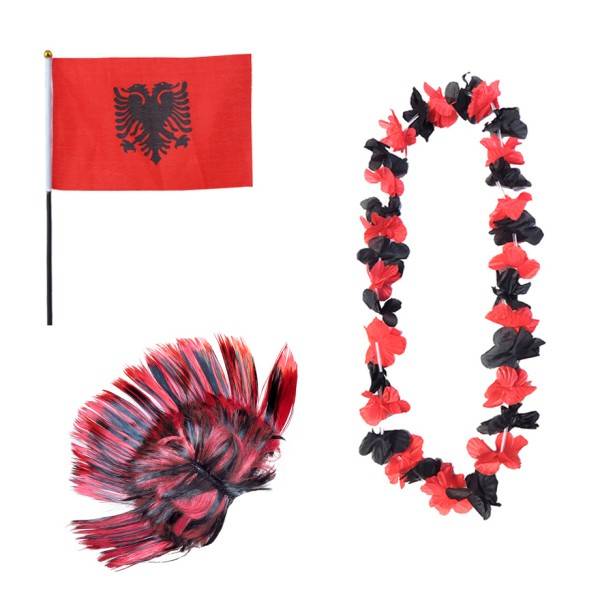 Sonia Originelli Fanset "Albanien" Albania Blumenkette Fahne Flagge Perücke Irokese