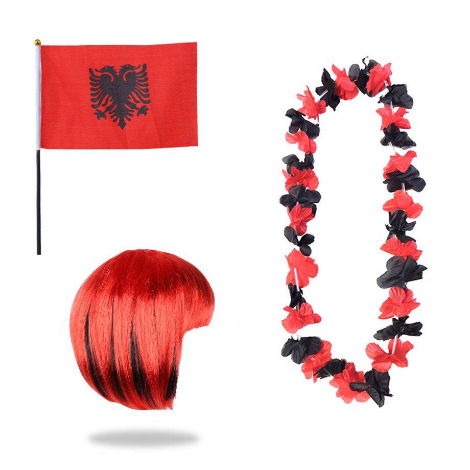 Sonia Originelli Fanset "Albanien" Albania Blumenkette Fahne Flagge Perücke Bob