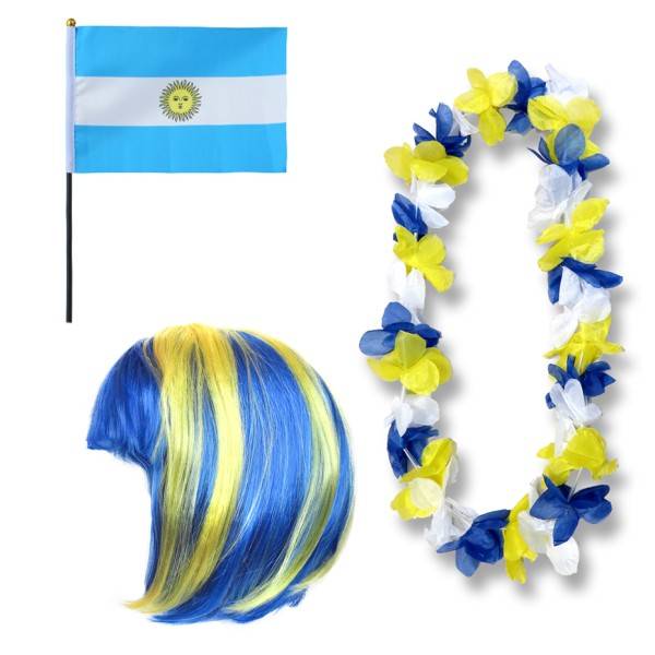 Sonia Originelli Fanset "Argentinien" Argentina Blumenkette Fahne Flagge Perücke Bob