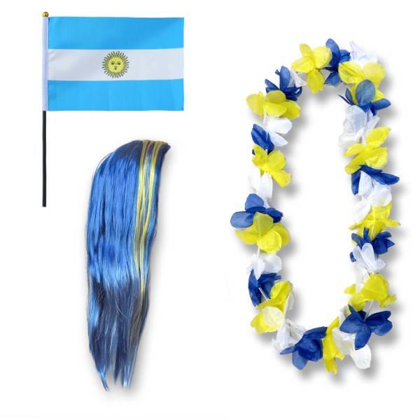 Sonia Originelli Fanset "Argentinien" Argentina Blumenkette Fahne Flagge Perücke Bob