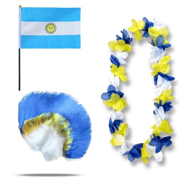 Sonia Originelli Fanset "Argentinien" Argentina Blumenkette Fahne Flagge Perücke Irokese