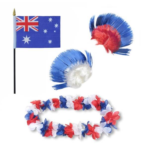 Sonia Originelli Fanset "Australien" Australia Blumenkette Fahne Flagge Perücke Irokese