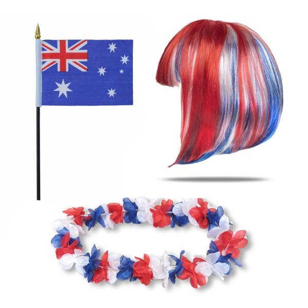 Sonia Originelli Fanset "Australien" Australia Blumenkette Fahne Flagge Perücke Bob