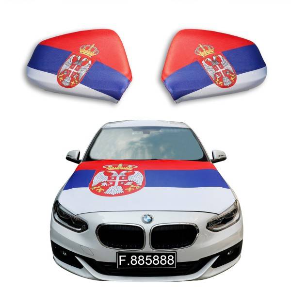 Sonia Originelli Fanset Auto EM "Serbien" Serbia Fußball Motorhaube Außenspiegel Flagge