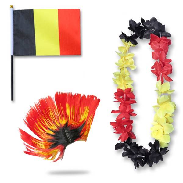 Sonia Originelli Fanset "Belgien" Belgium Blumenkette Fahne Flagge Perücke Irokese