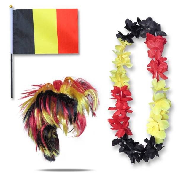 Sonia Originelli Fanset "Belgien" Belgium Blumenkette Fahne Flagge Perücke Wig