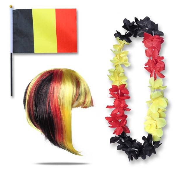 Sonia Originelli Fanset "Belgien" Belgium Blumenkette Fahne Flagge Perücke Bob