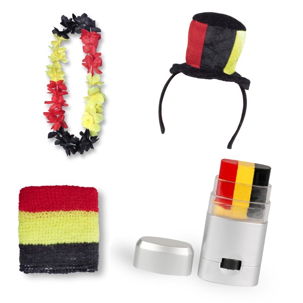 Sonia Originelli Fanset "Belgien" Belgium Mini Zylinder Haarreif Blumenkette Schminkstift Schweißband