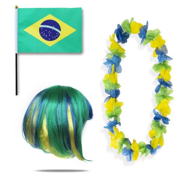 Sonia Originelli Fanset "Brasilien" Brazil Brasil Blumenkette Fahne Flagge Perücke Bob