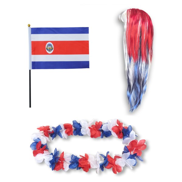 Sonia Originelli Fanset "Costa Rica" Blumenkette Fahne Flagge Perücke Langhaar