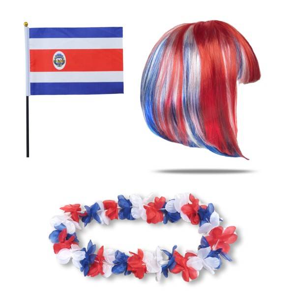 Sonia Originelli Fanset "Costa Rica" Blumenkette Fahne Flagge Perücke Bob