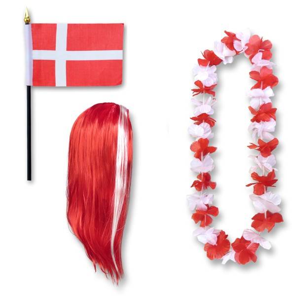 Sonia Originelli Fanset "Dänemark" Denmark Dansk Blumenkette Fahne Flagge Perücke Langhaar
