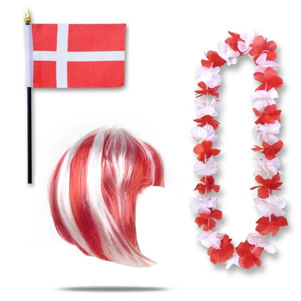 Sonia Originelli Fanset "Dänemark" Denmark Dansk Blumenkette Fahne Flagge Perücke Bob