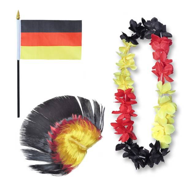 Sonia Originelli Fanset "Deutschland" Germany Blumenkette Fahne Flagge Perücke Irokese