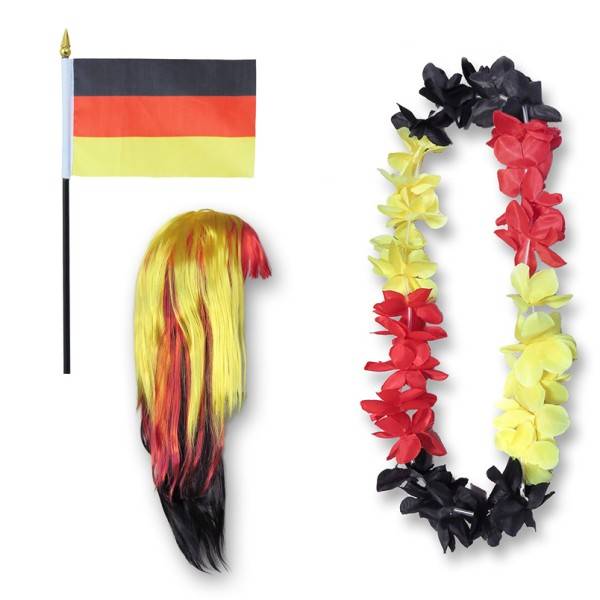 Sonia Originelli Fanset "Deutschland" Germany Blumenkette Fahne Flagge Perücke Langhaar
