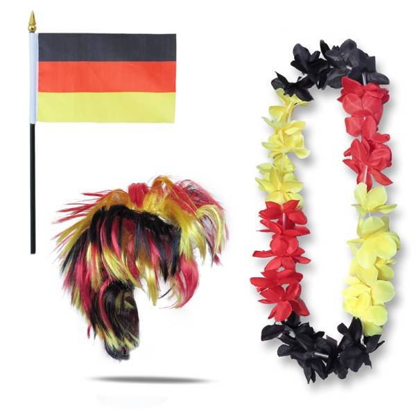 Sonia Originelli Fanset "Deutschland" Germany Blumenkette Fahne Flagge Perücke Wig