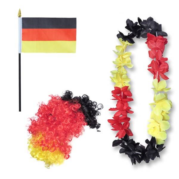 Sonia Originelli Fanset "Deutschland" Germany Blumenkette Fahne Flagge Perücke Wig kurze Locken