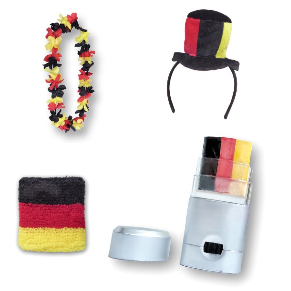 Sonia Originelli Fanset "Deutschland" Germany Mini Zylinder Haarreif Blumenkette Schminkstift Schweißband