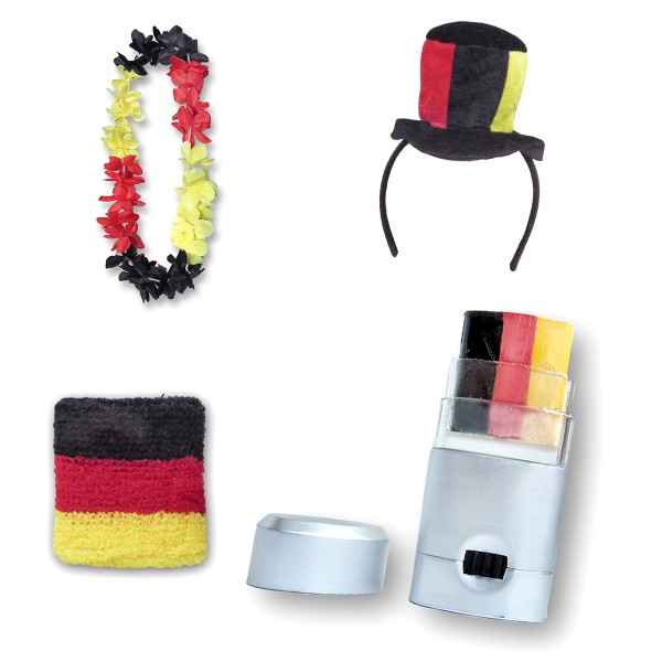 Sonia Originelli Fanset "Deutschland" Germany Mini Zylinder Haarreif Blumenkette Schminkstift Schweißband