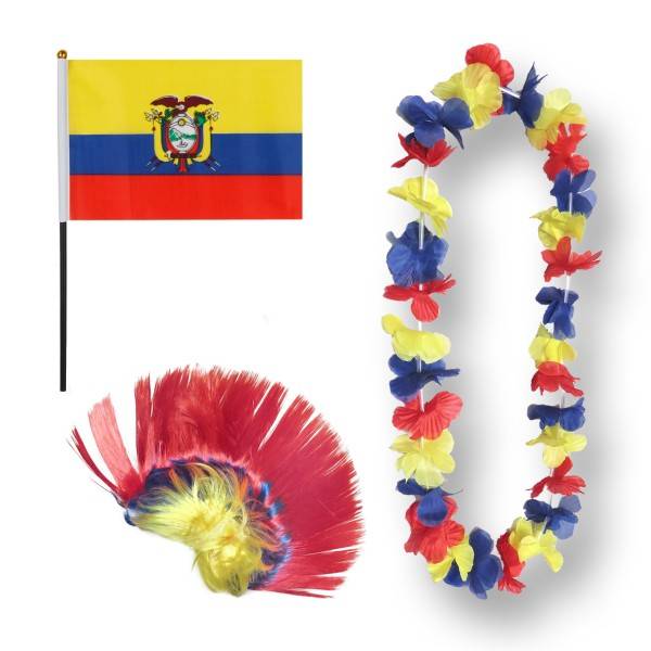 Sonia Originelli Fanset "Ecuador" Blumenkette Fahne Flagge Perücke Irokese