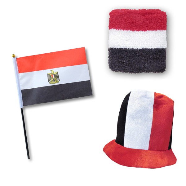 Sonia Originelli FANSET EM Fußball "Ägypten" Egypt Zylinder Hut Schweißband Mini Flagge