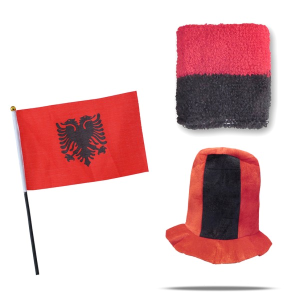 Sonia Originelli FANSET EM Fußball "Albanien" Albania Zylinder Hut Schweißband Mini Flagge